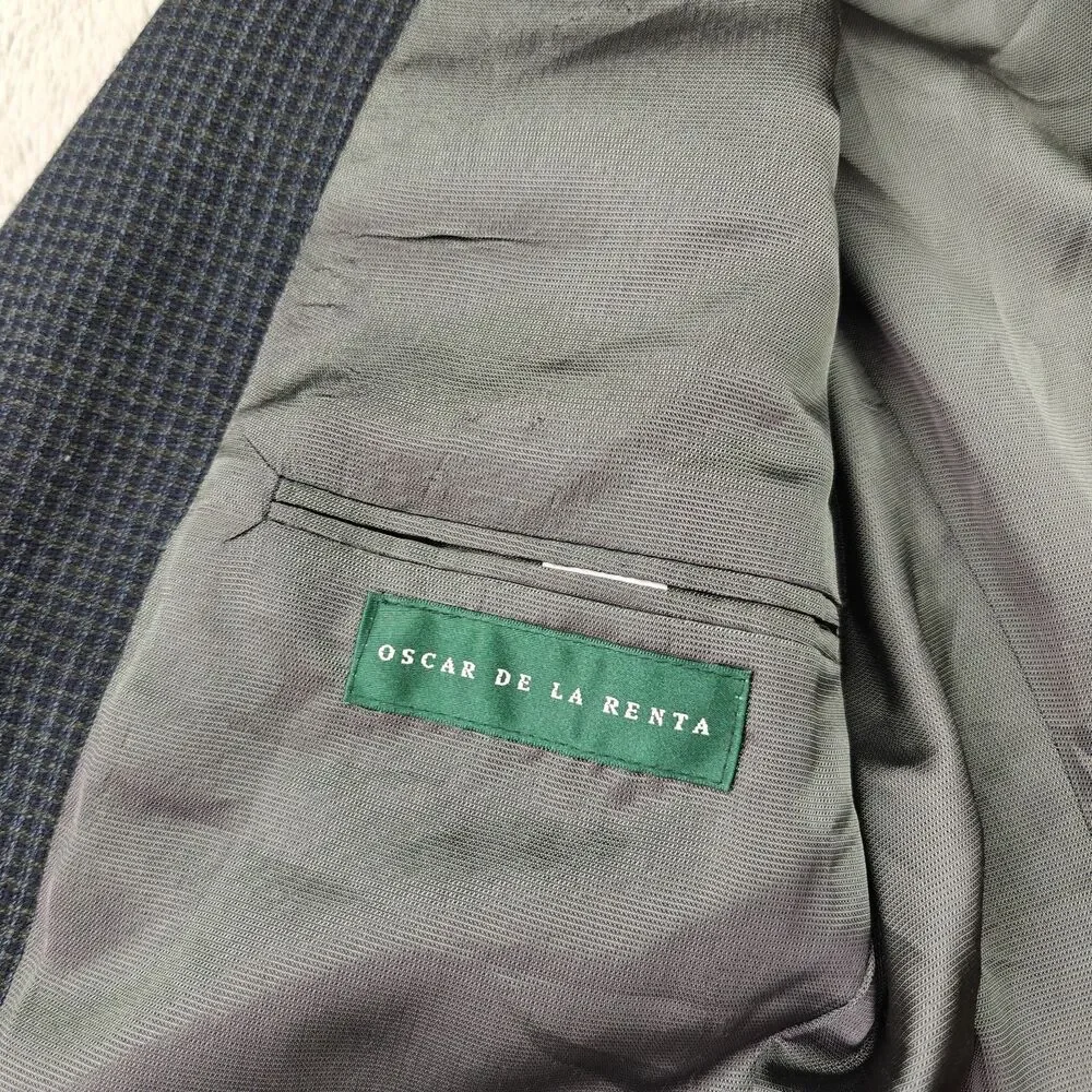Oscar de la Renta Blazer Men's 42L Dark Grey Woven 3 Button Suit Jacket